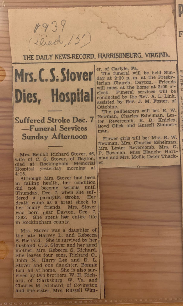 Mrs. C.S. Stover Obituary