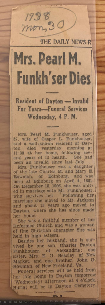 Mrs. Pearl M. Funkhouser Obituary