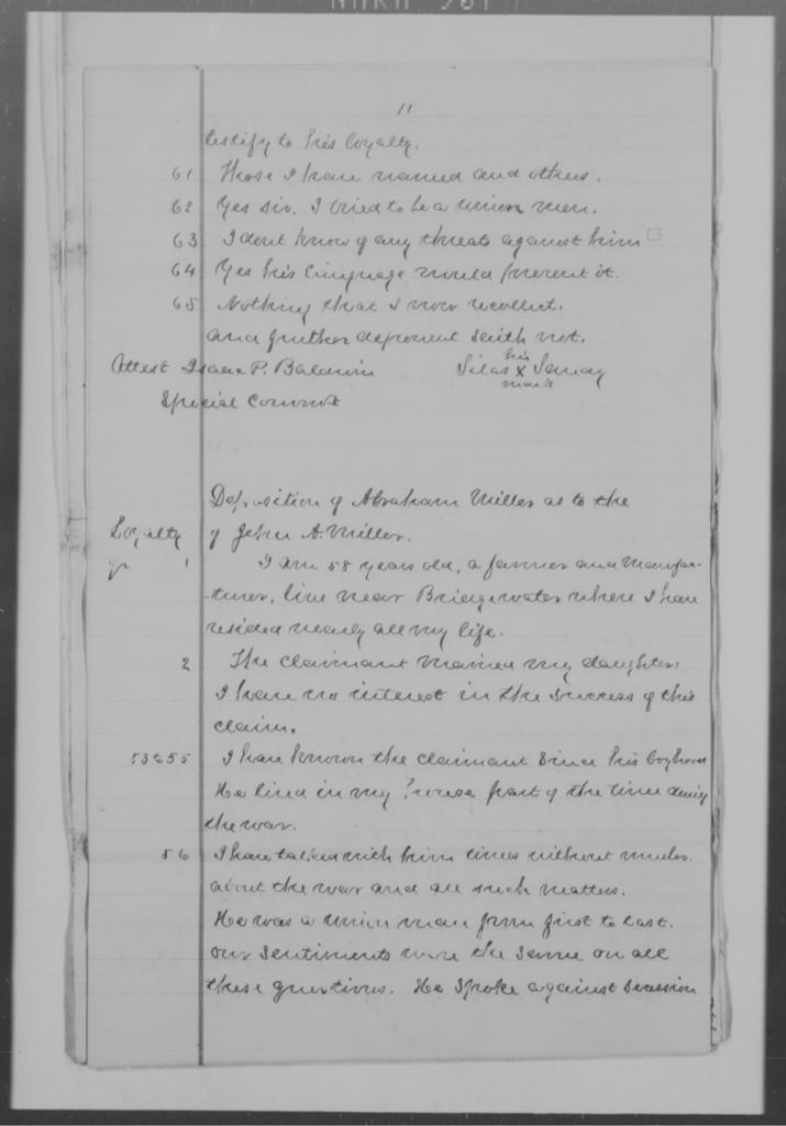 Depositions - Silas Sandy & Abraham MillerTaken by Special Commissioner (P. 11)