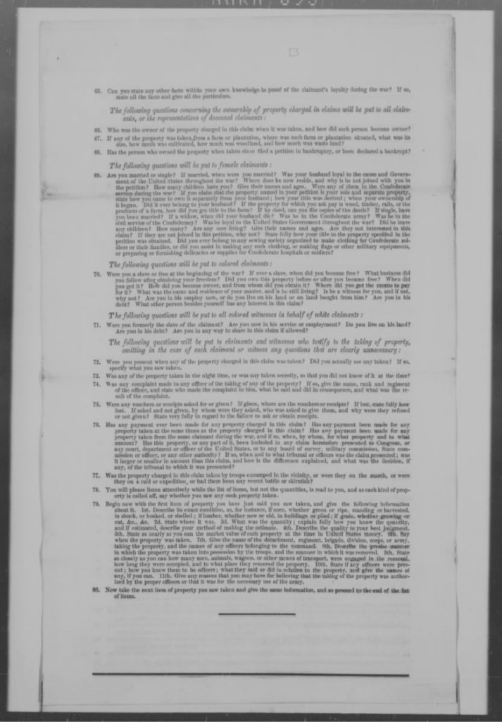 John A. Miller Claim, Pages 3-5 (List of Standing Interrogatories), 6/22/1875